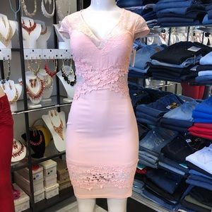 Pink Sheer Back Lace Dress Mini Cocktail Party